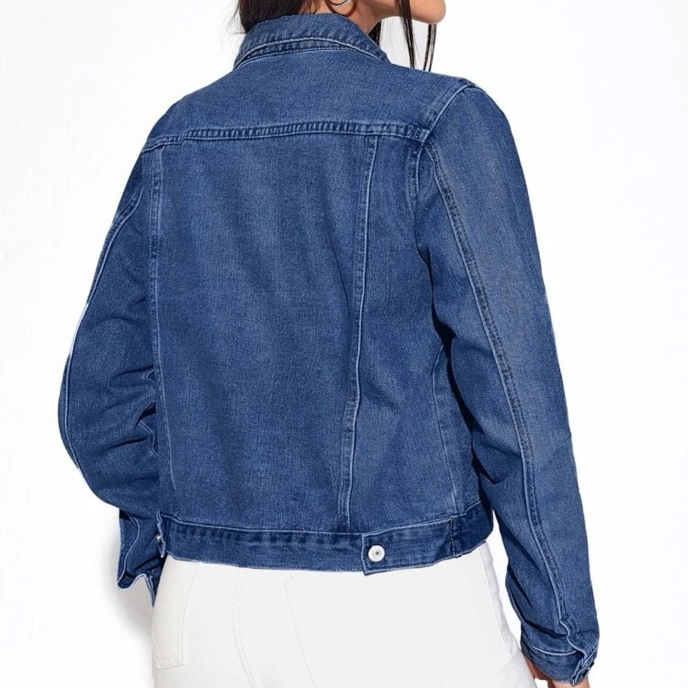 Denim jacket trucker jean jacket minimalist classic blue dark wash - Picture 2 of 6